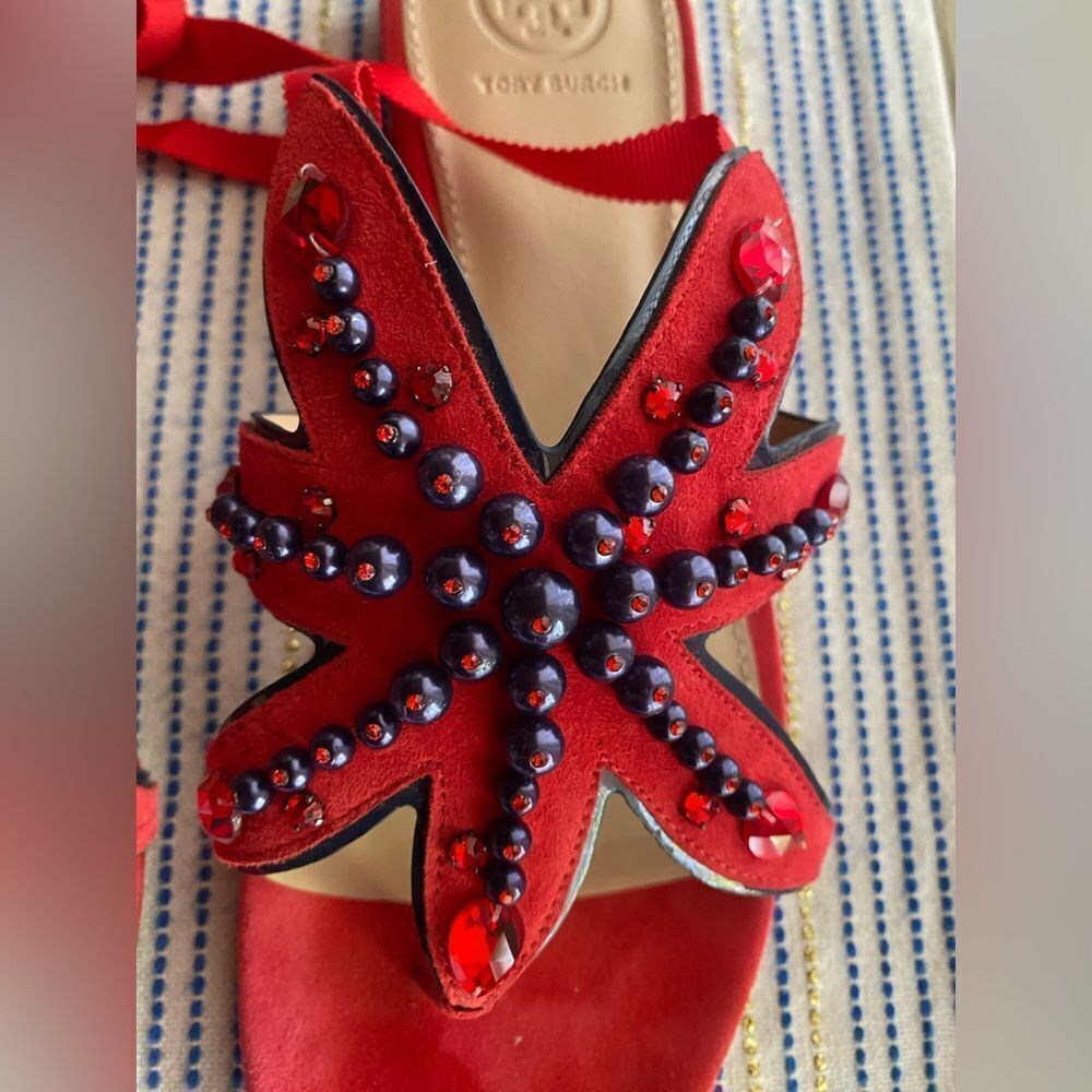 Tory Burch Suede Red Beaded Women's Sandals Sz 9 - Picture 3 of 8